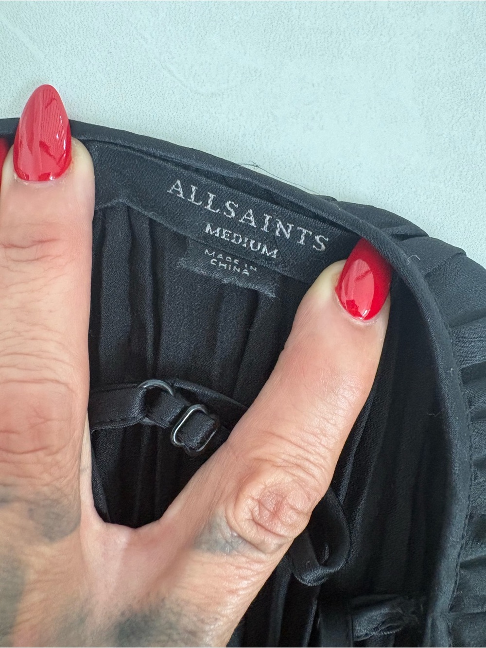 AllSaints Black Crinkle Maxi Slip Dress with Spaghetti Straps - Picture 3 of 3